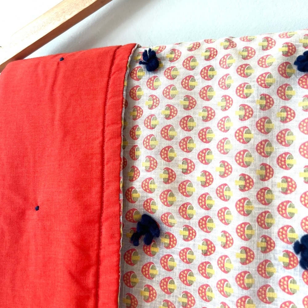 70s Vintage Mushroom Tied Lap Quilt Blanket